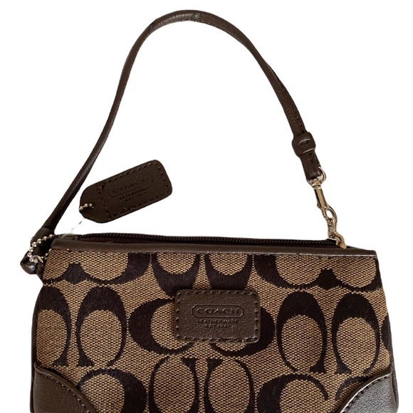 Coach Wristlet Purse Luxury Signature Monogram Classic CC Print Neutral Brown
